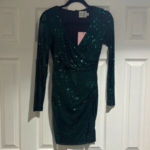 Hello Molly Green Sequin Ruched Wrap Dress